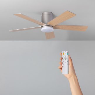 Ventilatore LED da Soffitto per Esterni Flatiron Legno 132cm Motore DC