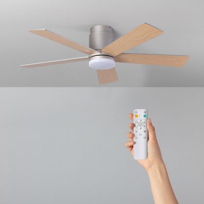 Ventilatore LED da Soffitto per Esterni Flatiron Legno 132cm Motore DC